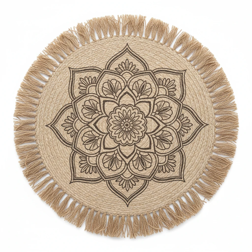 Table Mats - Set of 6 Mandala Design with Fringe Kitchen & Dining Placemats