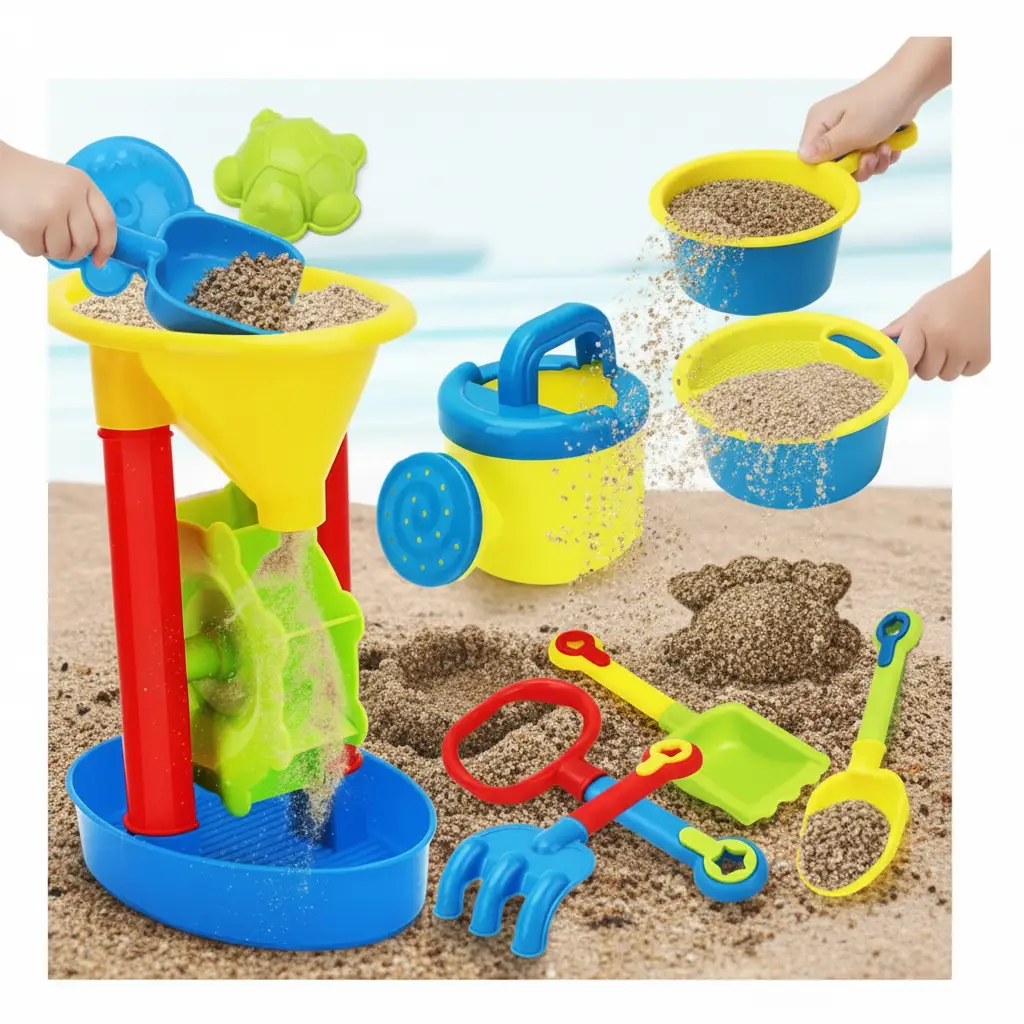 Beach Toy Set - 8-Piece Kids Sand Play Set with Sand Mill Watering Can Bucket Moulds Toys & Games Sand Toy Sets