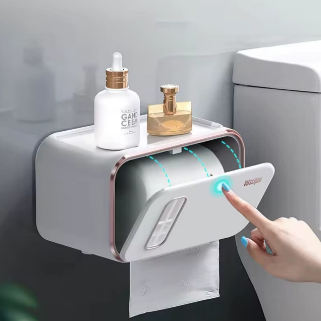 Toilet Paper Holder - Premium Waterproof Wall-Mounted with Shelf