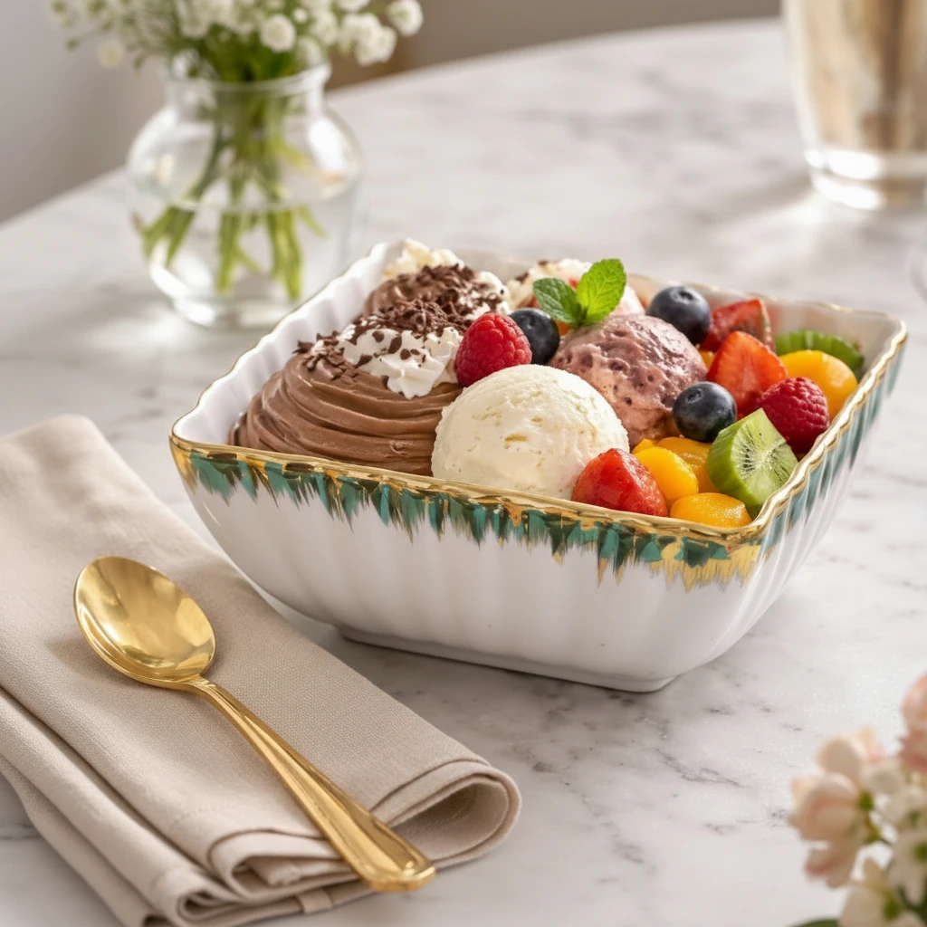 12-Inch Porcelain Serving Bowl with Gold Trim White Square Kitchen & Dining Serveware