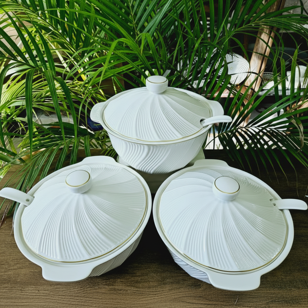 3-Piece Ceramic Serving Bowls Set with Lids and Spoons