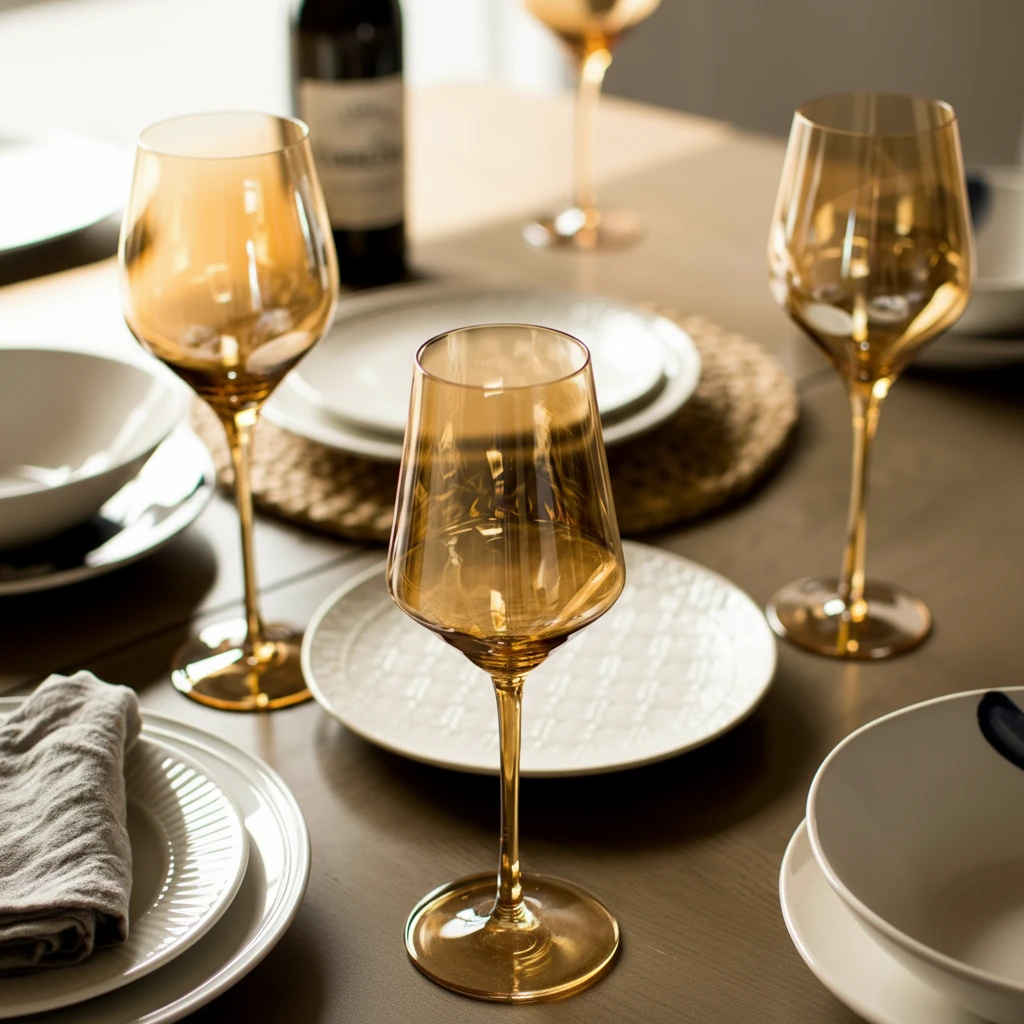 6-Piece Gold Tinted Wine Glass Set 539ml Elegant Stemmed Kitchen & Dining Wine Glasses