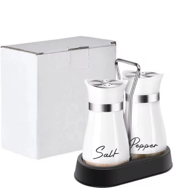 Glass Salt and Pepper Shaker Set with Chrome Holder and Stand Kitchen & Dining Shaker Sets