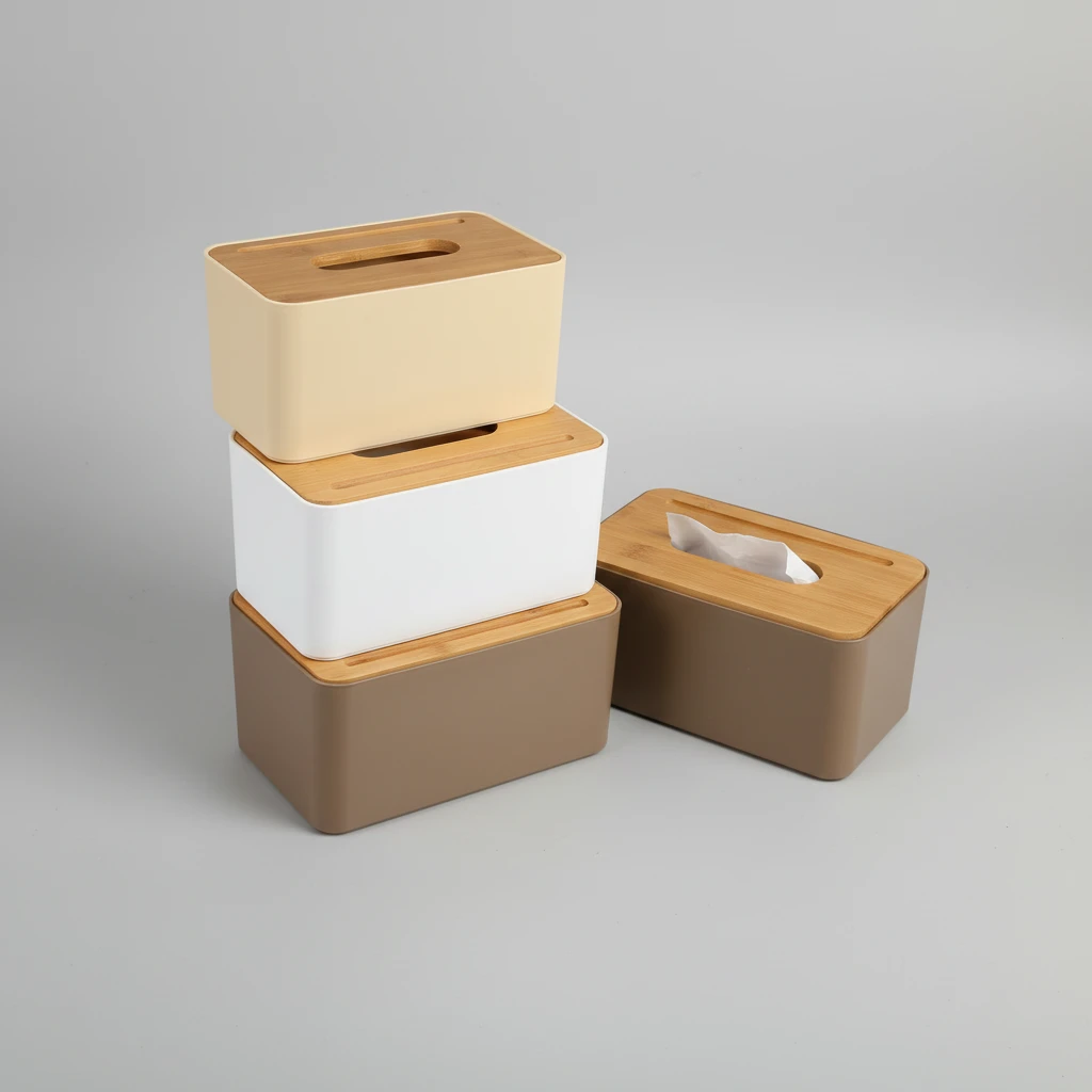 Tissue Box Holder with Bamboo Lid Modern Design Home & Garden Facial Tissue Holders