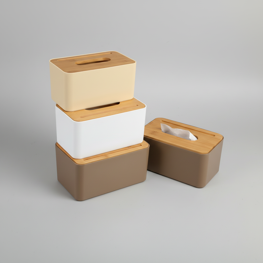 Tissue Box Holder with Bamboo Lid Modern Design
