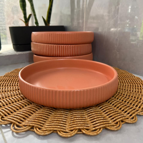Pasta Plates - Ribbed Orange 9" Set of 4