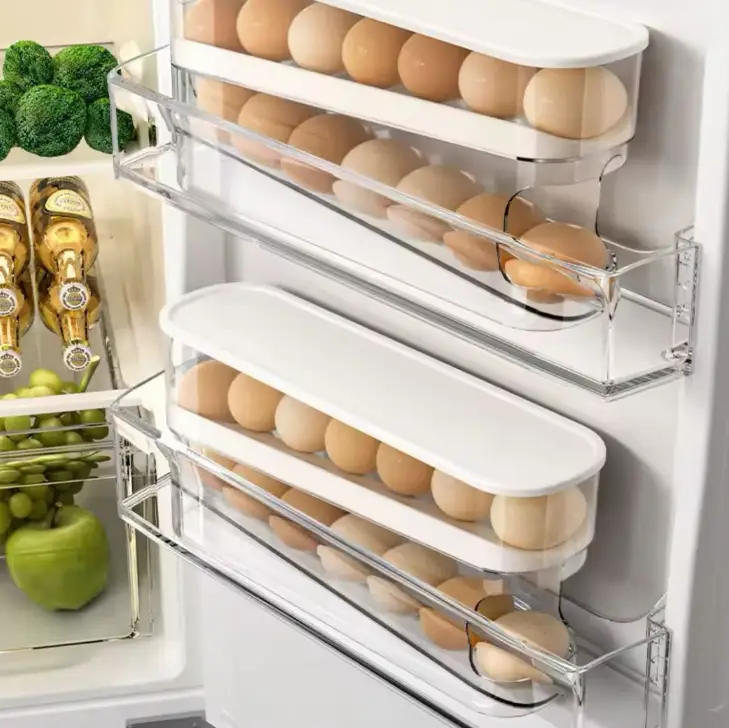 Egg Dispenser - Double Layer Auto-Rolling Fridge Door Rack 20-Egg Clear Kitchen & Dining Food Storage Accessories