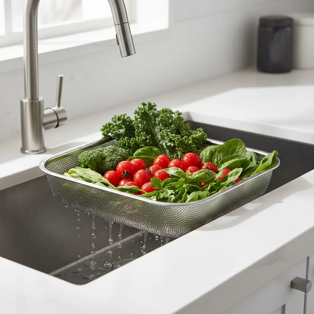 Stainless Steel Square Colander Basket 27x27x6cm Silver Kitchen & Dining Colanders