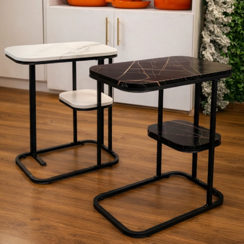 Luxury Marble Side Table - C-Shape with Storage Home & Garden End Tables