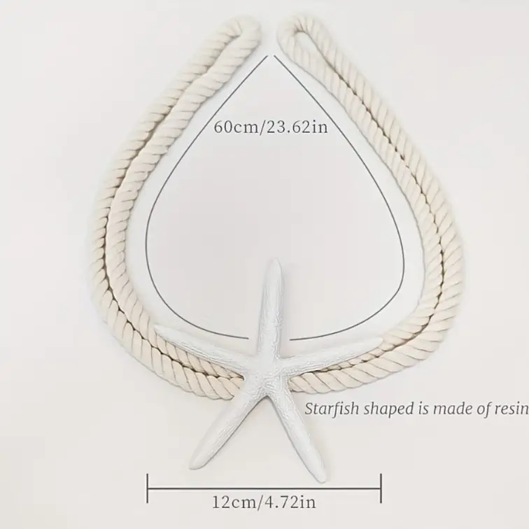 Curtain Tiebacks - Pair Boho Starfish Resin Cotton Rope 60cm Adjustable Drapery Holder White Home Decor Curtain Tiebacks
