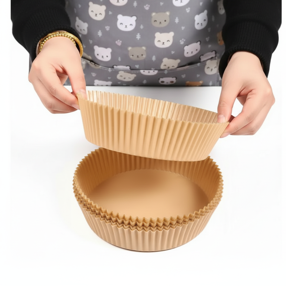 Disposable Air Fryer Paper Liners 50 Pack 20cm Oil-Proof Parchment Non-Stick Round Square Kraft Kitchen & Dining Deep Fryer Accessories