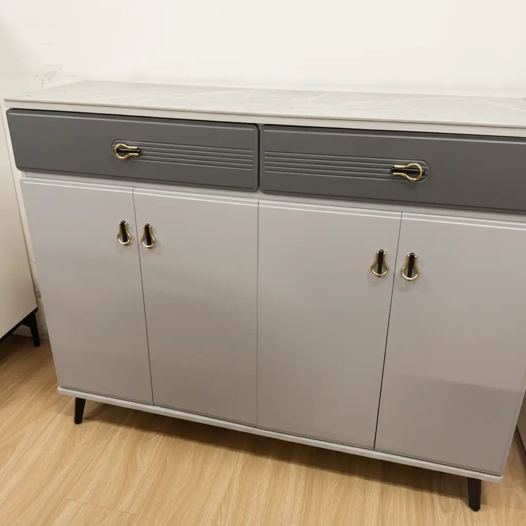 4-Door 2-Drawer Shoe Cabinet with Marble Top Furniture Shoe Cabinets