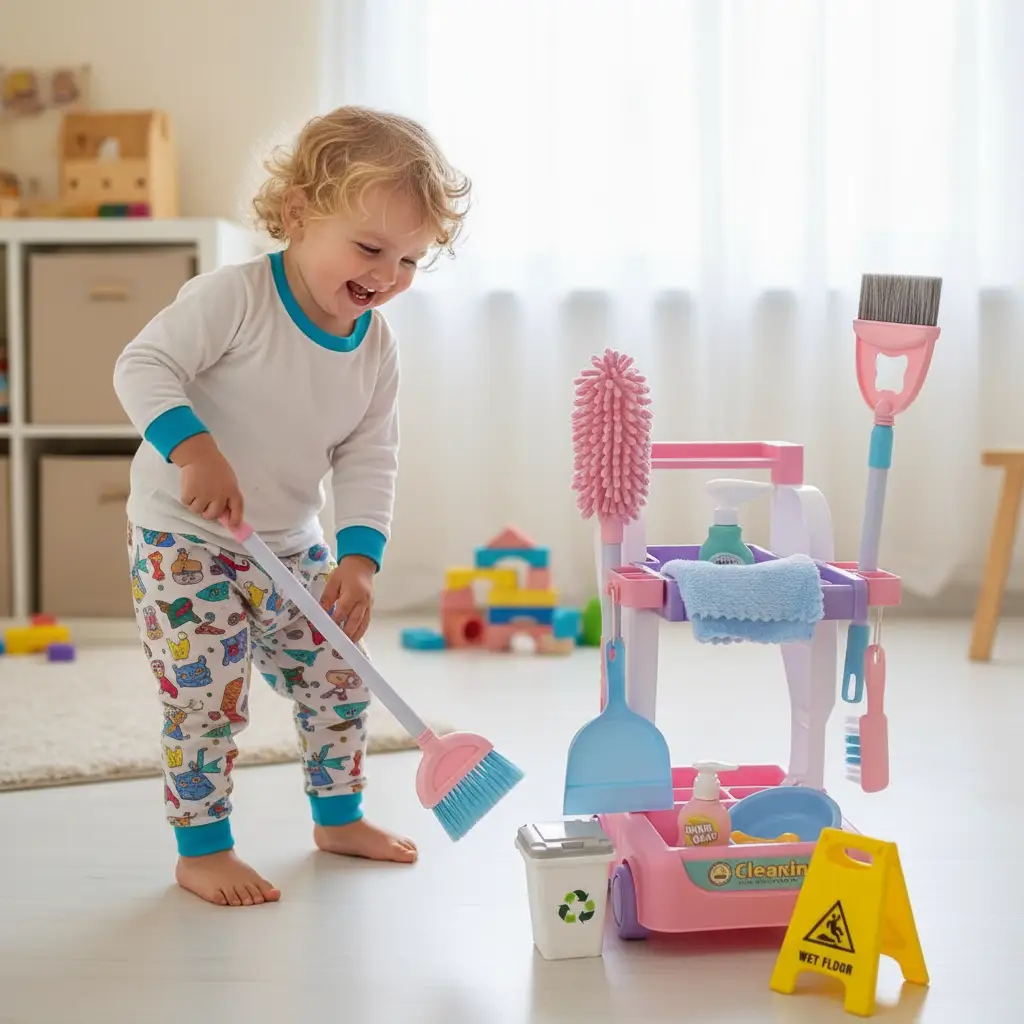 Kids Cleaning Cart Play Set Baby & Kids Pretend Housekeeping