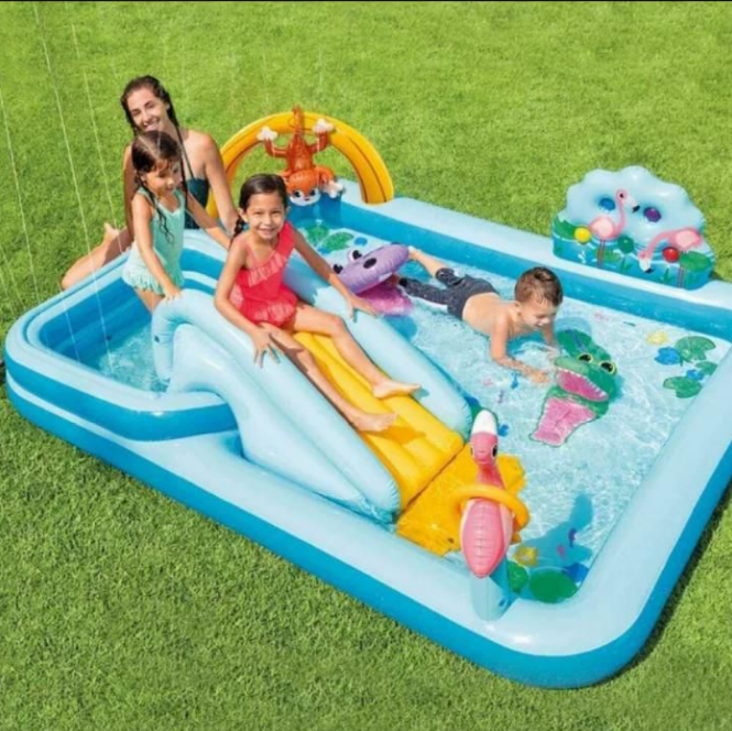 Inflatable Splash Park Play Pool with Slide and Water Sprayer