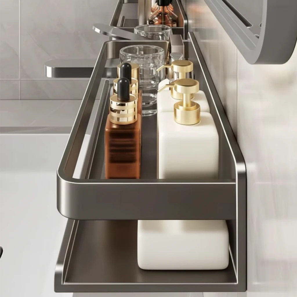 Wall Mounted Aluminium Storage Shelf 60cm Punch-Free Bathroom Kitchen Black Home & Garden Floating Wall Shelves & Ledges