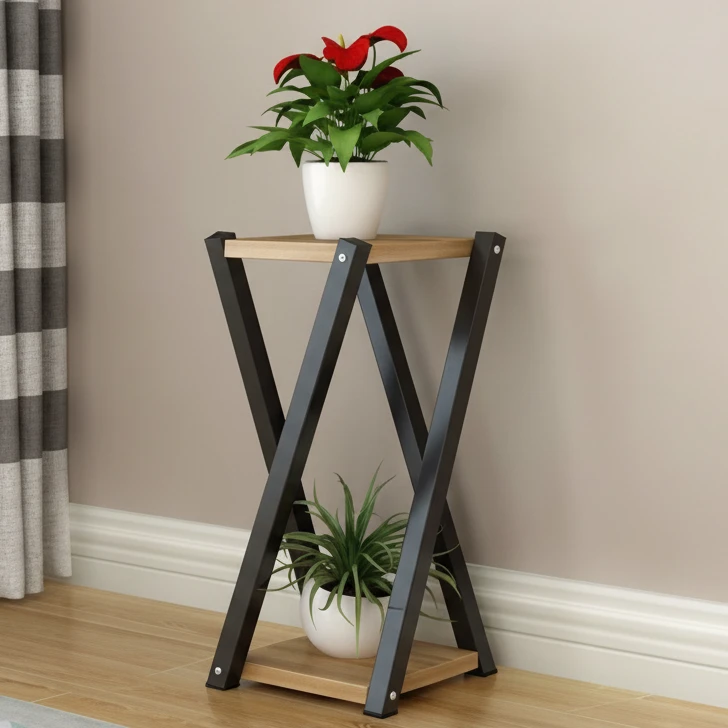 2-Tier Wooden Flower Stand with Metal Frame X-Design Home & Garden Plant Stands