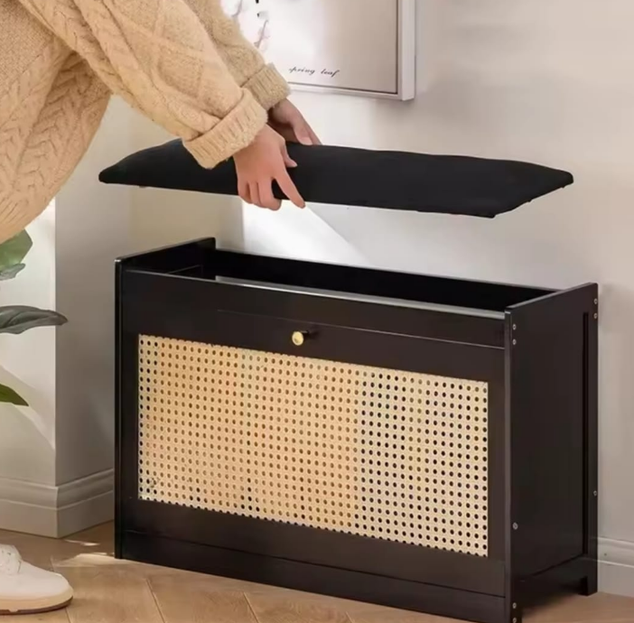 Shoe Cabinet - Wooden Stool with Bucket Flip Storage