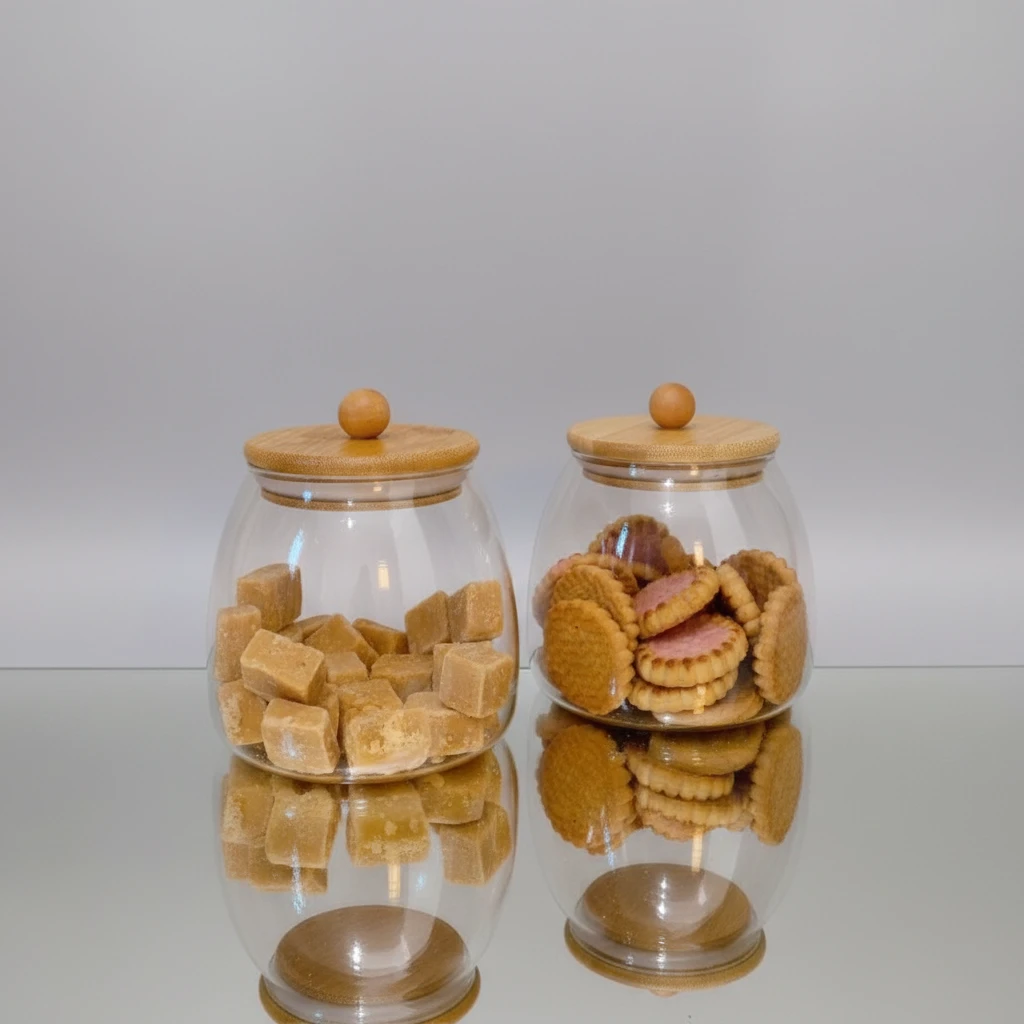600ml Glass Jar Canister with Airtight Bamboo Lid Storage Container Kitchen & Dining Food Storage Containers