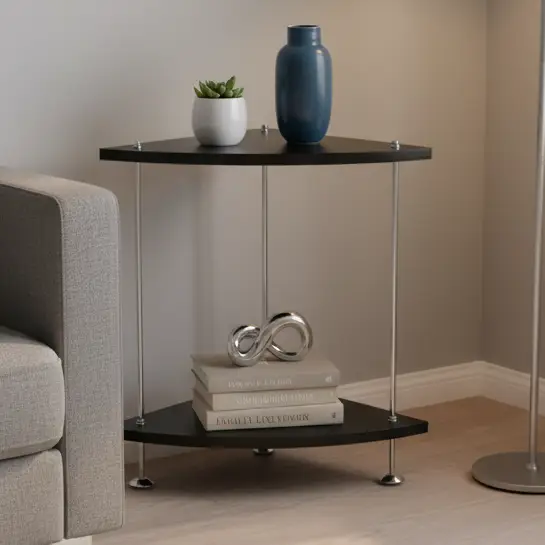 Two-Tier Corner Side Table with Chrome Poles Side Table End Tables