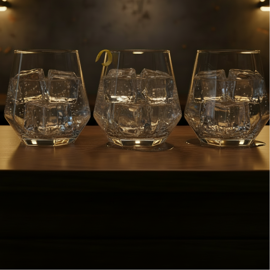 Hexagonal Whisky Glass Set 330ml Diamond Cut 6 Pieces