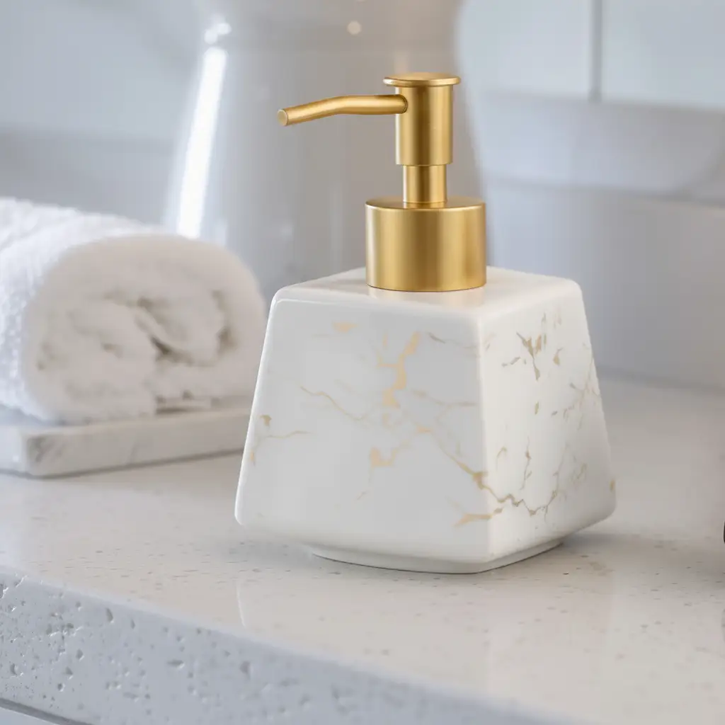 Ceramic Soap Dispenser Marble With Gold Pump Home & Garden Soap & Lotion Dispensers