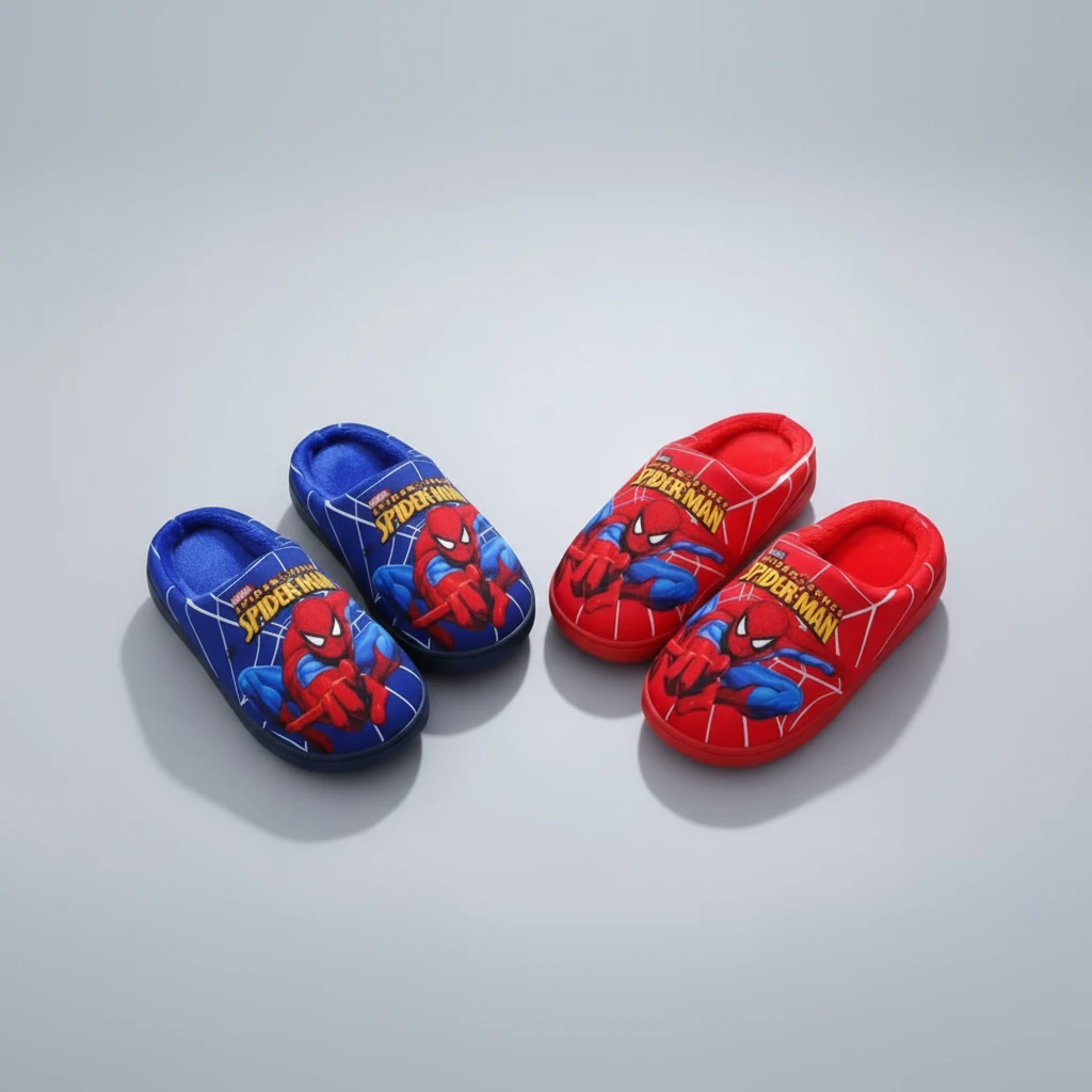Kids Furry Indoor Slippers Spider-Man Character Soft Plush Sizes 24-38 Kids & Baby Slippers