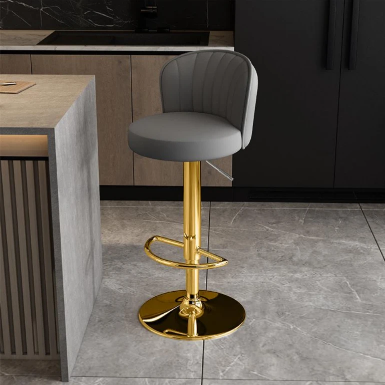 Luxury European Leather Bar Stool with Gold Metal Base Home & Garden Adjustable Bar Stools