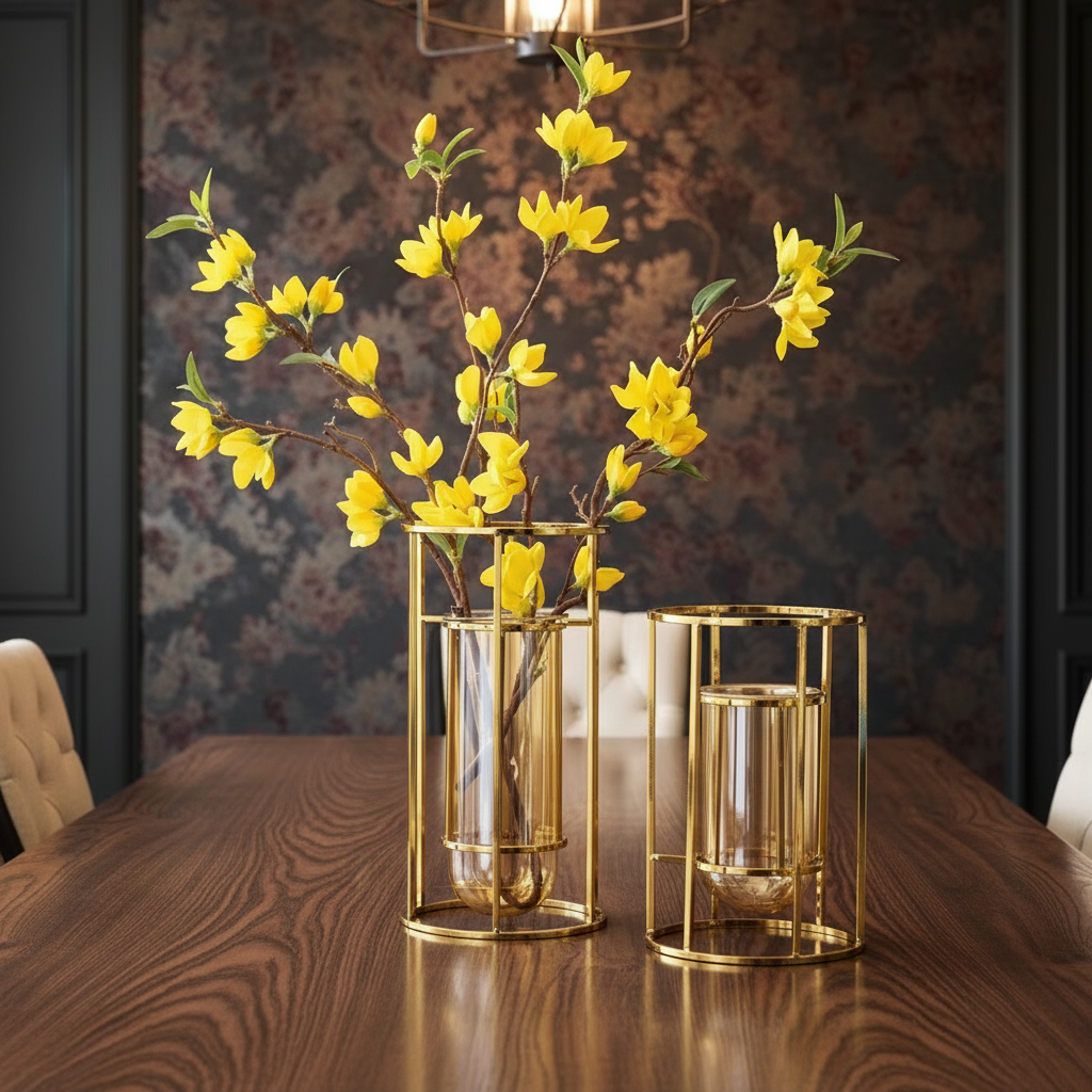 Nordic Gold Frame Glass Vase with Stand Circular Design