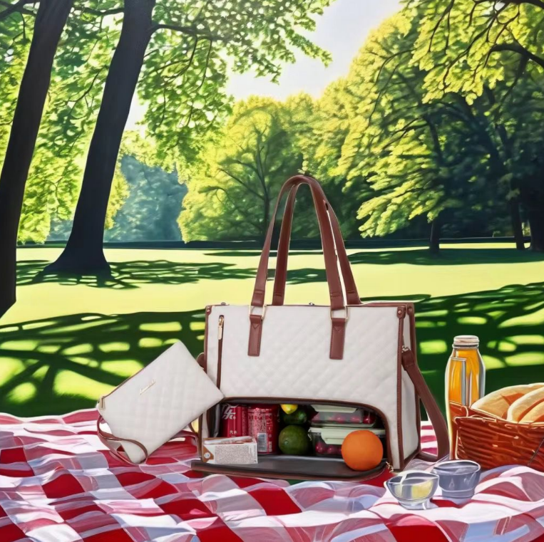 Quilted Large Capacity 15.6" Business Laptop Tote Bag with Insulated Lunch Compartment