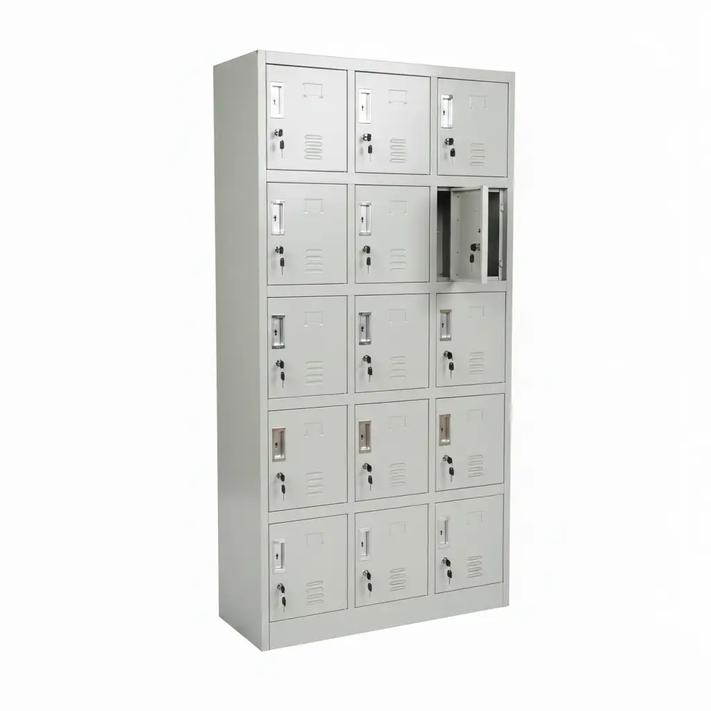 15-Door Steel Locker Cabinet Grey Furniture Storage Cabinets & Lockers