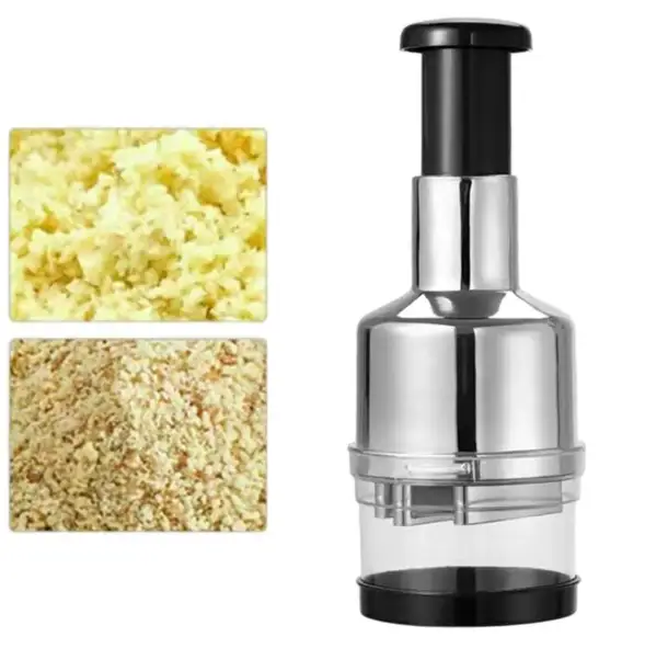 Food Chopper - Manual Press with Stainless Steel Blades and Clear Bowl Kitchen & Dining Garlic Presses