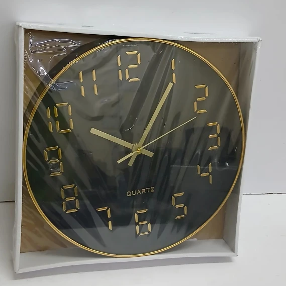 Wall Clock - Quartz 30cm Diameter with Gold Ring Home Decor Wall Clocks