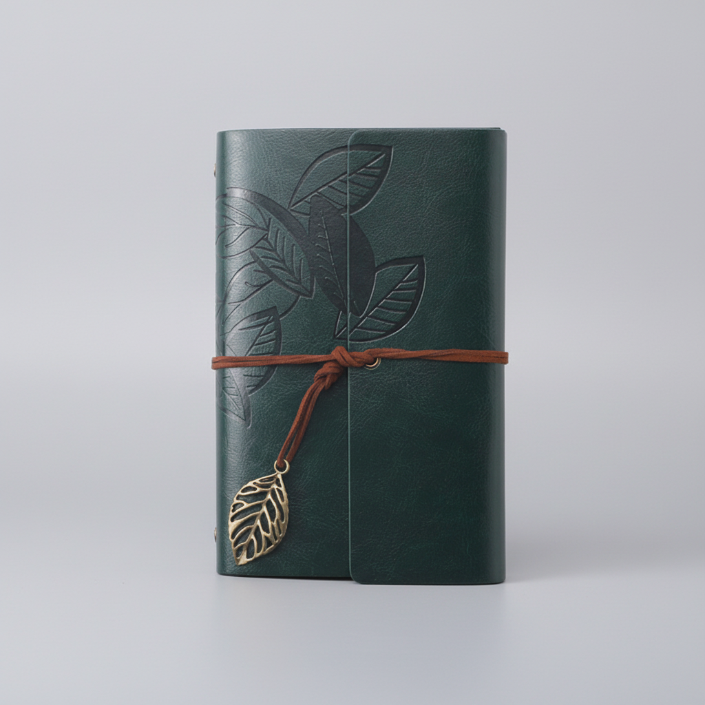 Notebook - A6 Retro Leaf Design with Leather Tie