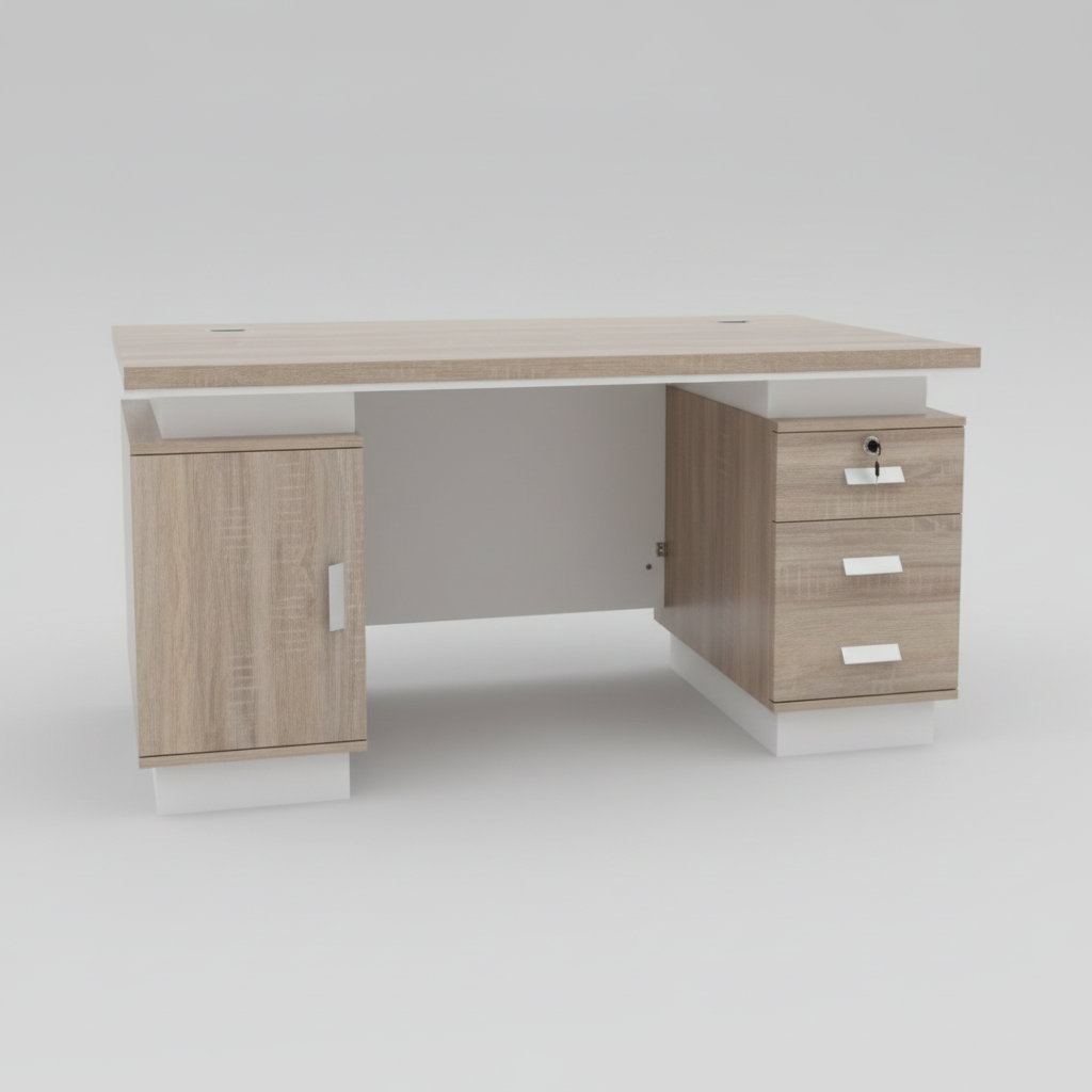 Executive Desk - 1.4m Light Wood with Horizontal Slat Design
