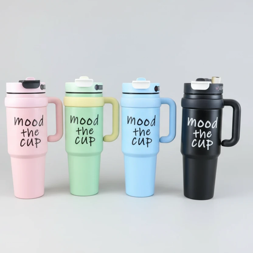 Mood the Cup Insulated Tumbler with Handle and Straw 1200ml Kitchen & Dining Drinkware