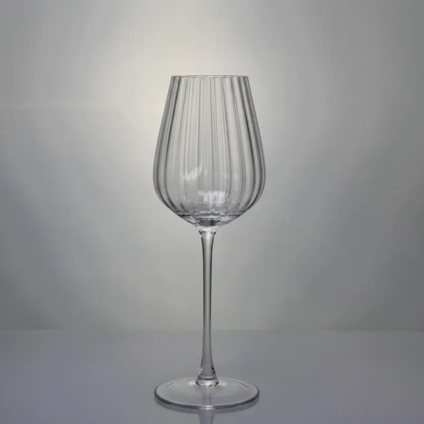 Wine Glass Set - 320ml Vertical Ribbed Crystal Clear Long Stem 2pc or 6pc Kitchen & Dining Wine Glasses