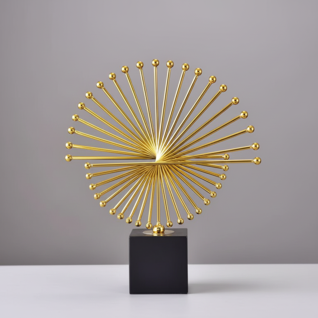 Executive Gold Starburst Metal Sculpture with Black Marble Base