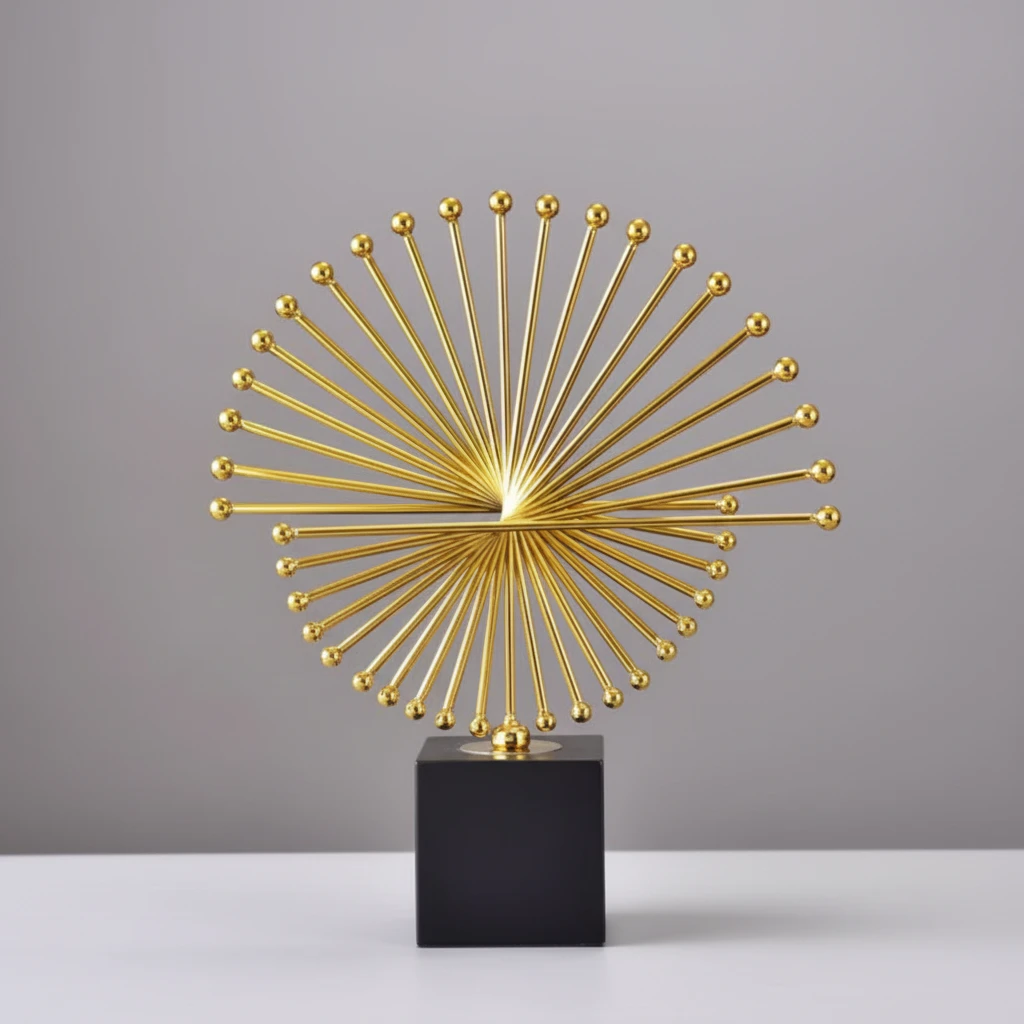 Executive Gold Starburst Metal Sculpture with Black Marble Base Home & Garden Sculptures & Statues