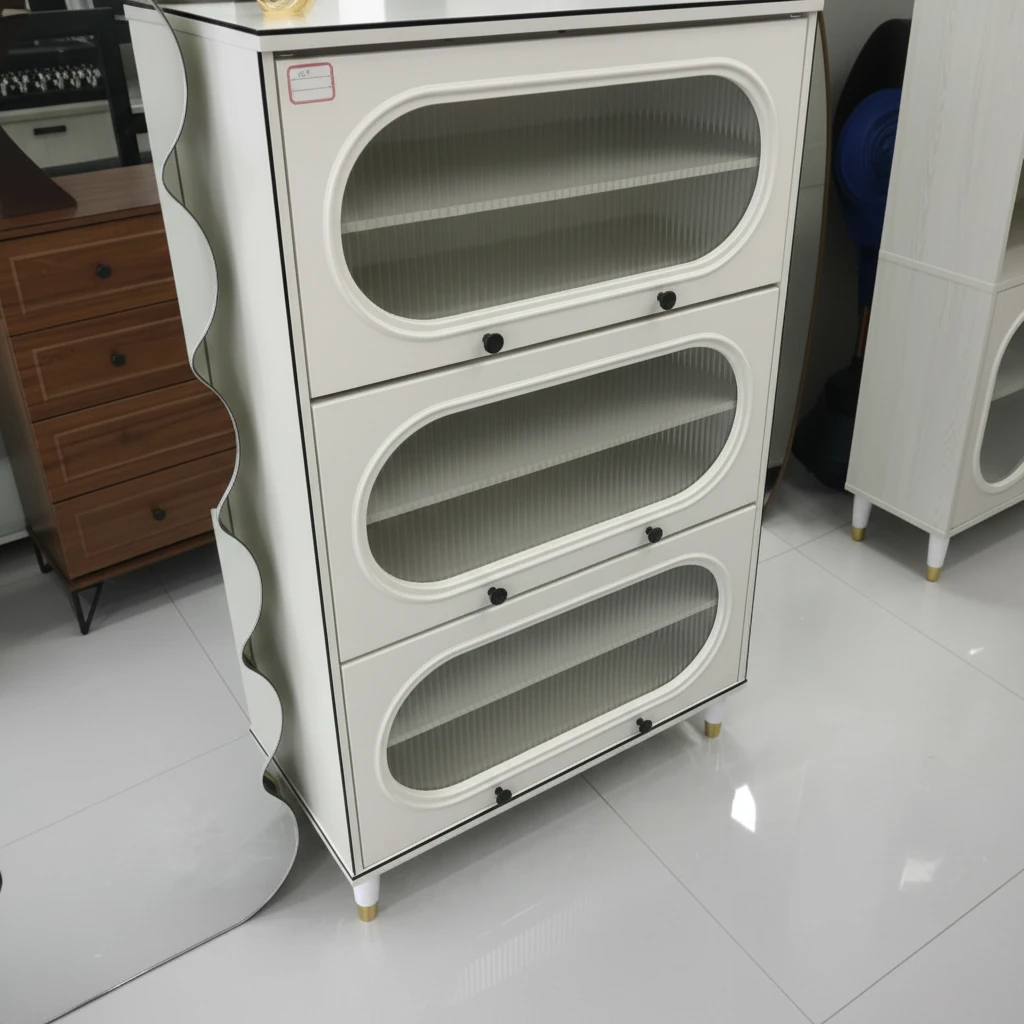 3-Tier Multipurpose Wood and Acrylic Cabinet Storage Rack Shoe Rack 60x30x140cm Oval Door White Home & Garden Storage Cabinets & Lockers