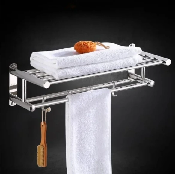 Towel Rack - 60cm Wall-Mounted Double Layer 304 Stainless Steel Home & Garden Towel Racks