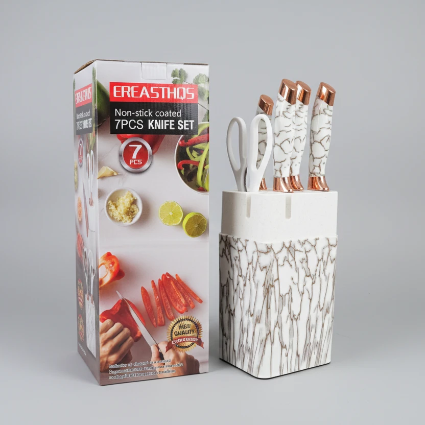 7 Piece Non-Stick Coated Knife Set with Marble Block Kitchen & Dining Kitchen Knives