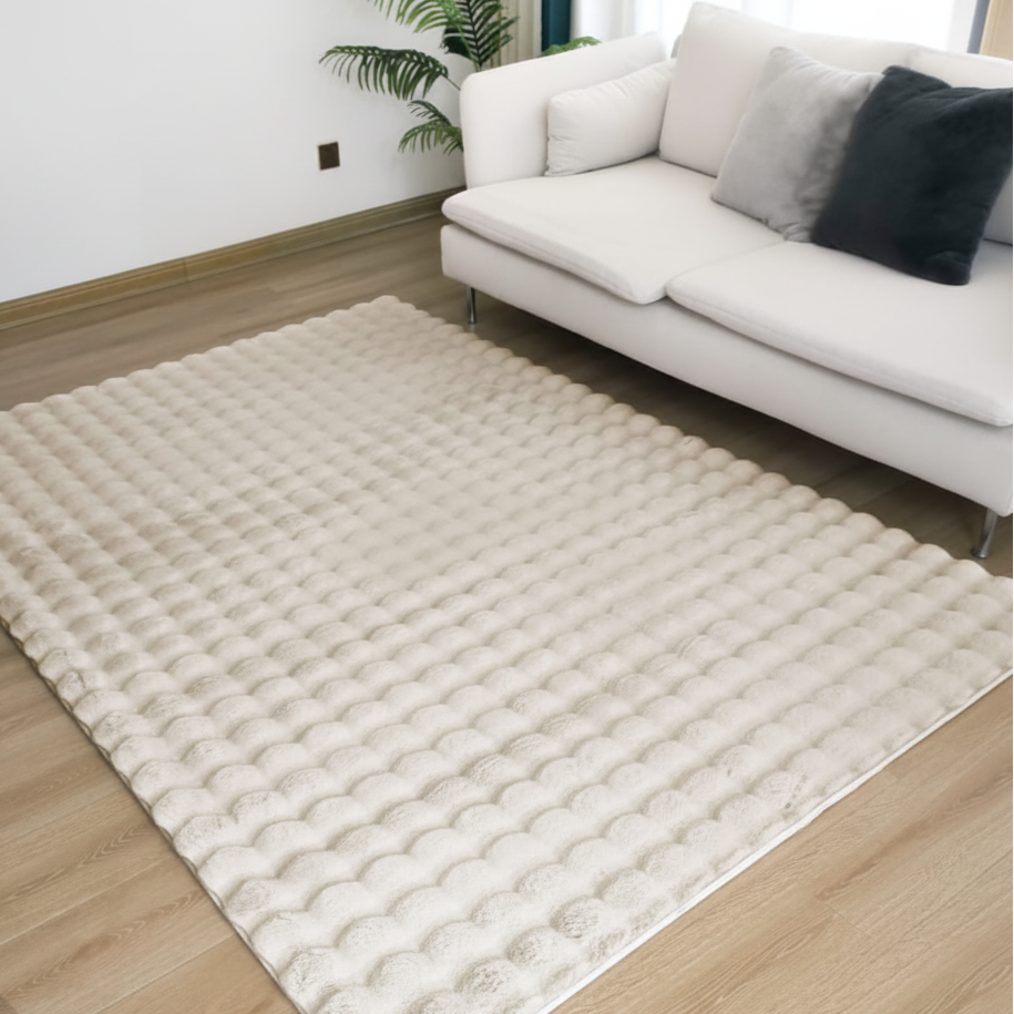 Carpet - Ashler Rabbit Fur Bubble Texture Cream Beige Grey Blue Orange Home & Garden Rugs