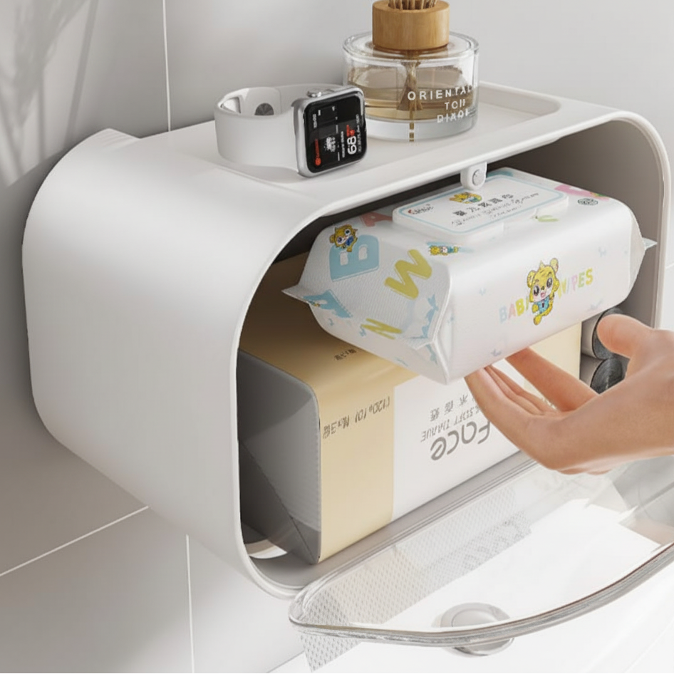 Luxury Gold Plated Wall Mounted Tissue Box with Storage Tray Home Organization Facial Tissue Holders