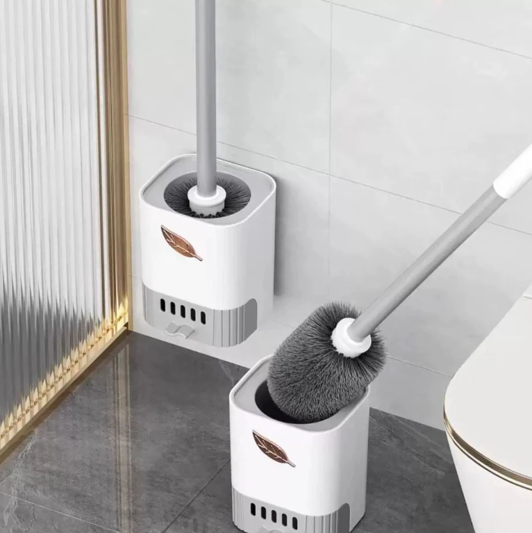 Wall Mounted Toilet Brush with Vented Holder Stand Alone or Wall Mounted White Grey Home & Garden Toilet Brushes