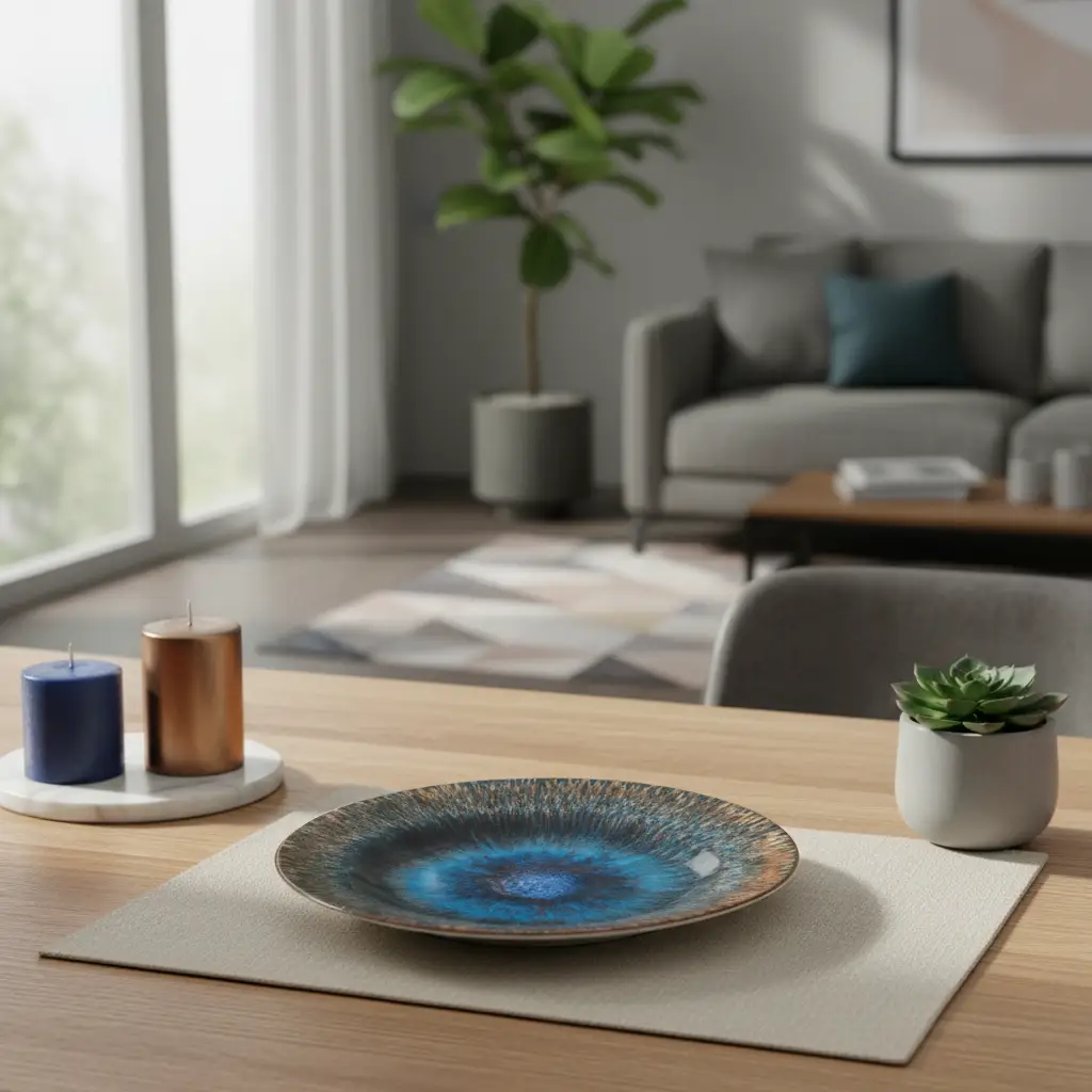 Dinner Plate - 10.5 inch Cat Eye Blue Reactive Glaze Ceramic Stoneware Kitchen & Dining Plates