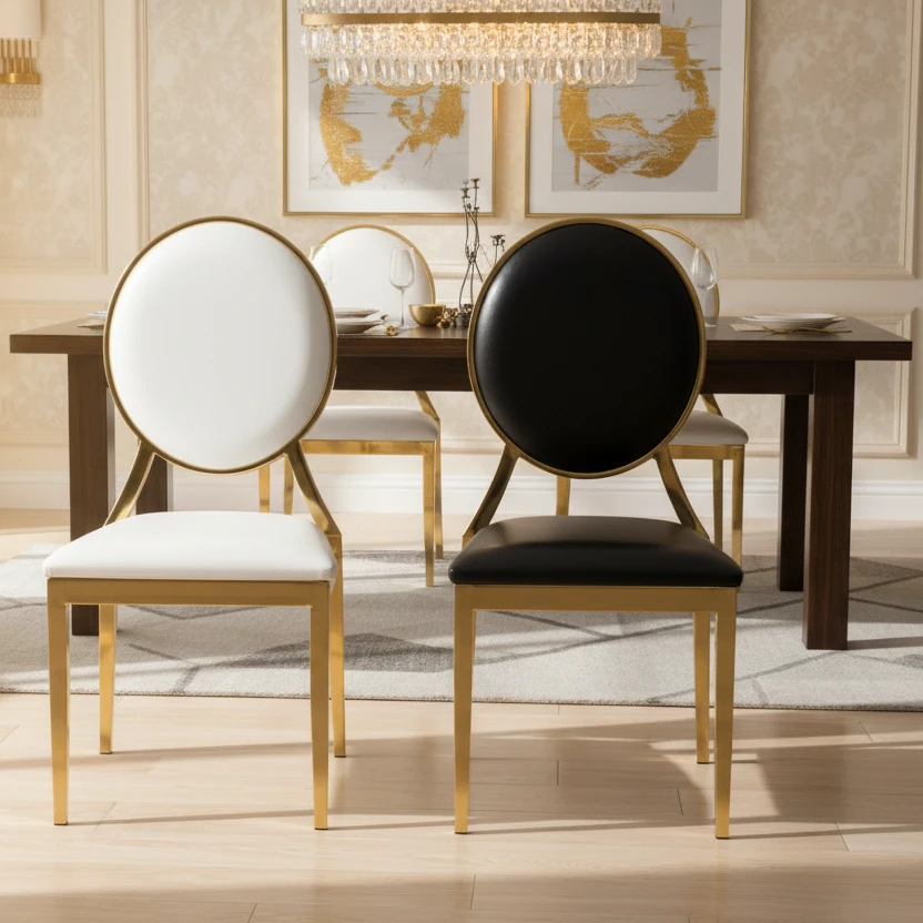 Dining Chair - Elegant Round Back with Gold Frame Furniture Kitchen & Dining Room Chairs