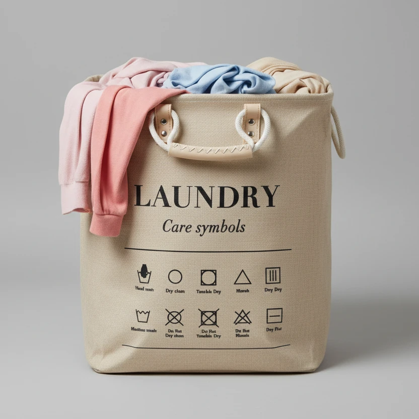 Large Laundry Basket with Care Symbols Dual Handles Foldable Storage Home & Garden Laundry Baskets