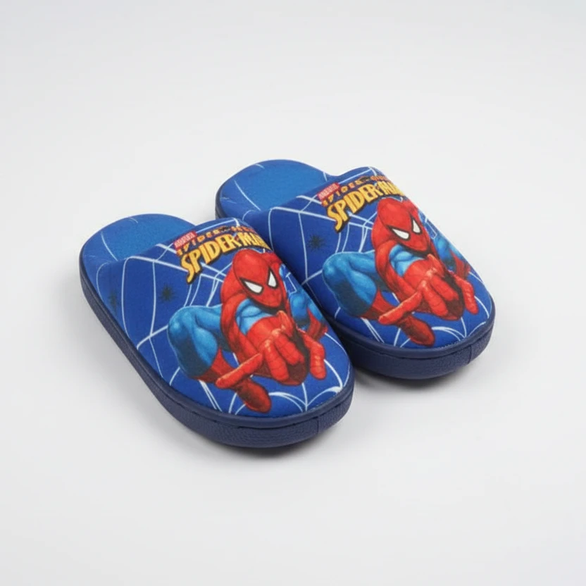 Kids Furry Indoor Slippers Spider-Man Character Soft Plush Sizes 24-38 Kids & Baby Slippers