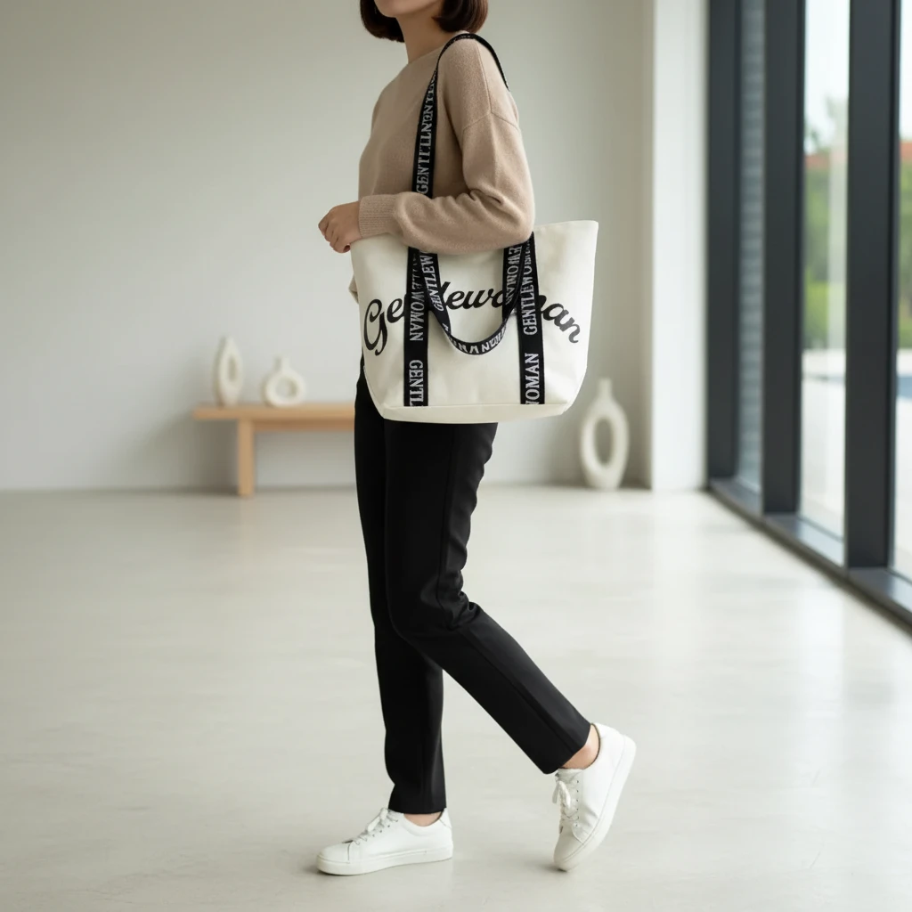 Gentlewoman Large Canvas Tote Bag With Bold Script Print And Lettered Straps Bags & Accessories Tote Bags