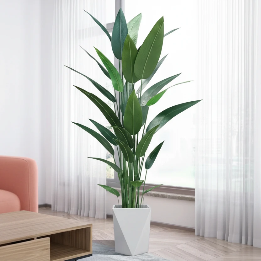 Real Touch Strelitzia Artificial Plant 180cm with White Geometric Pot Home & Garden Artificial Non-Flowering Plants